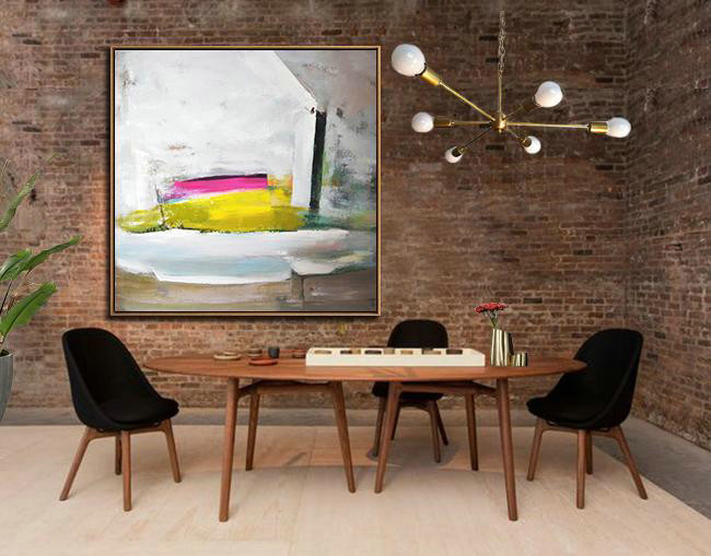 Handmade Painting Large Abstract Art,Oversized Palette Knife Painting Contemporary Art On Canvas,Big Wall Art For Living Room,Grey,Pink,Yellow.etc